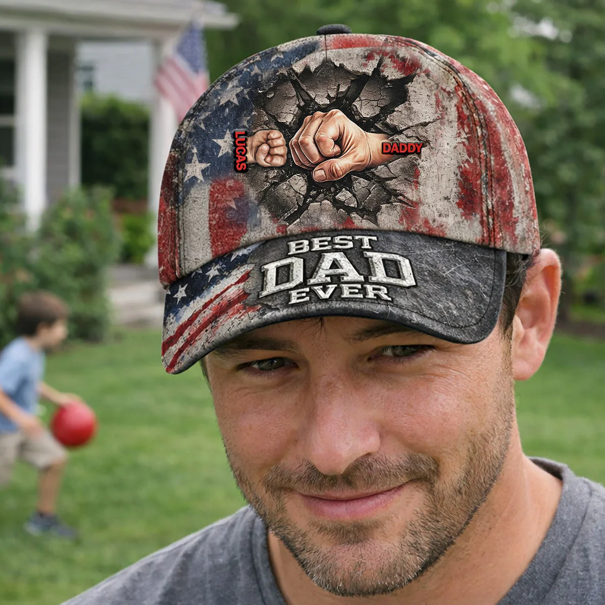 USA Patriotic Best Dad Ever - Personalized Classic Cap - Gift For Dad - Image 2
