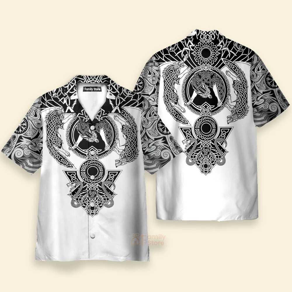 Viking Warrior Blood Black And White Hawaiian Shirt - Image 2