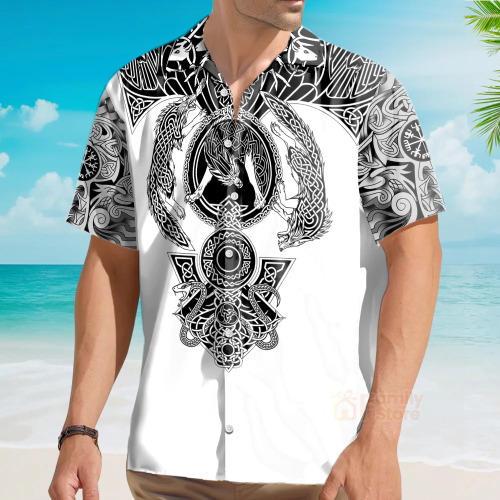Viking Warrior Blood Black And White Hawaiian Shirt - Image 3