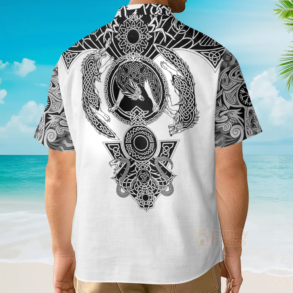 Viking Warrior Blood Black And White Hawaiian Shirt - Image 4