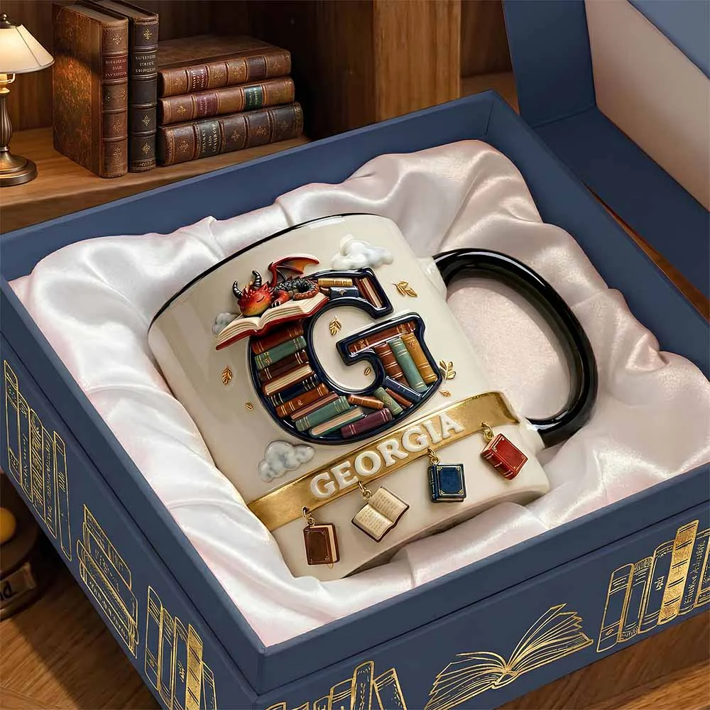 Vintage Book Dragon Alphabet Initial Letter - Personalized Accent Mug - Gift For Book Lovers NL122 - Image 4