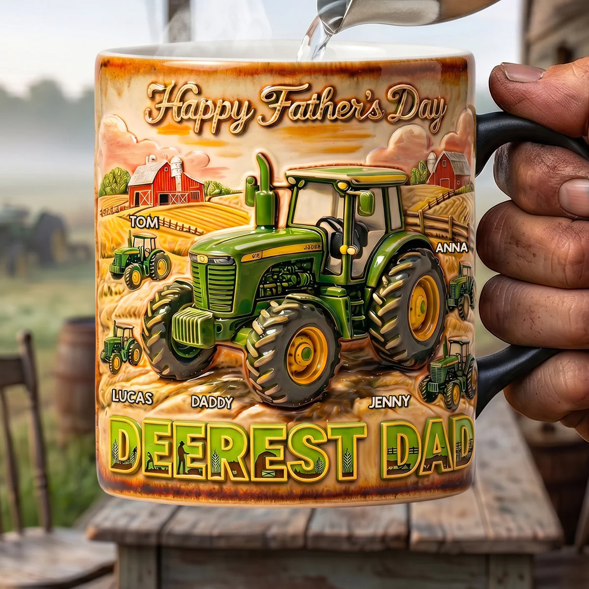 Vintage Farmer Deerest Dad - Personalized Mug - Gift For Dad - Image 2