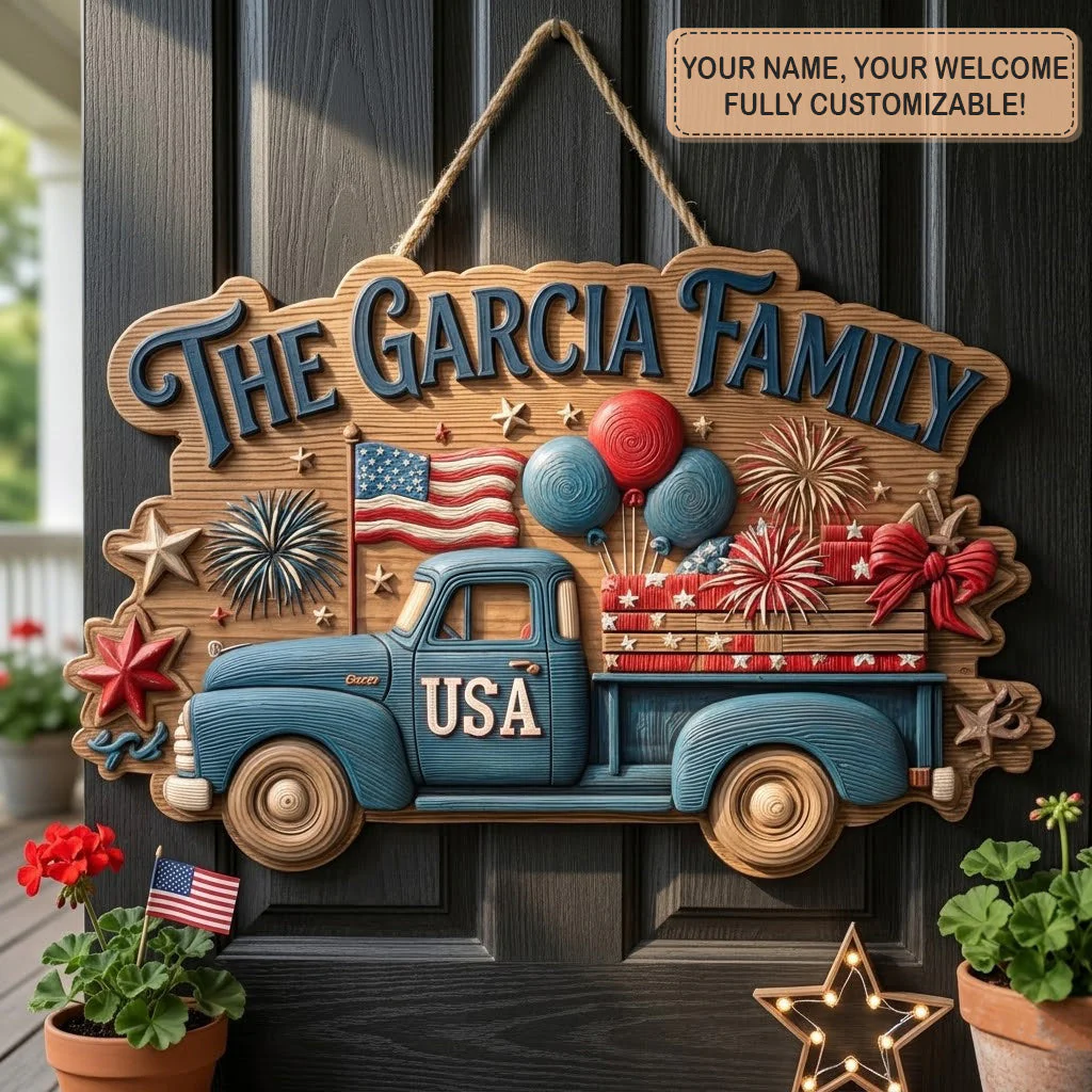Vintage Fireworks Truck Custom Wood Sign - Personalized America 250th Anniversary Gifts For Mom, Dad, Brother