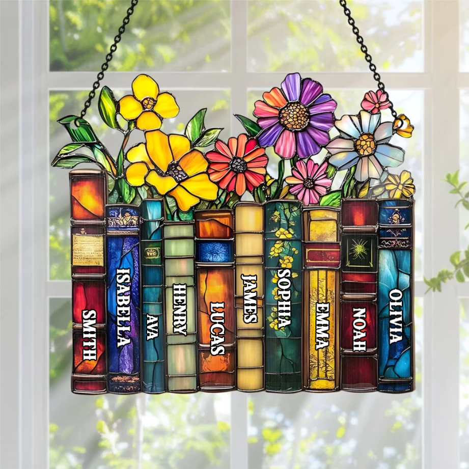 Vintage Flower Book - Personalized Window Hanging Suncatcher - Gift For Her, Readers | HH01