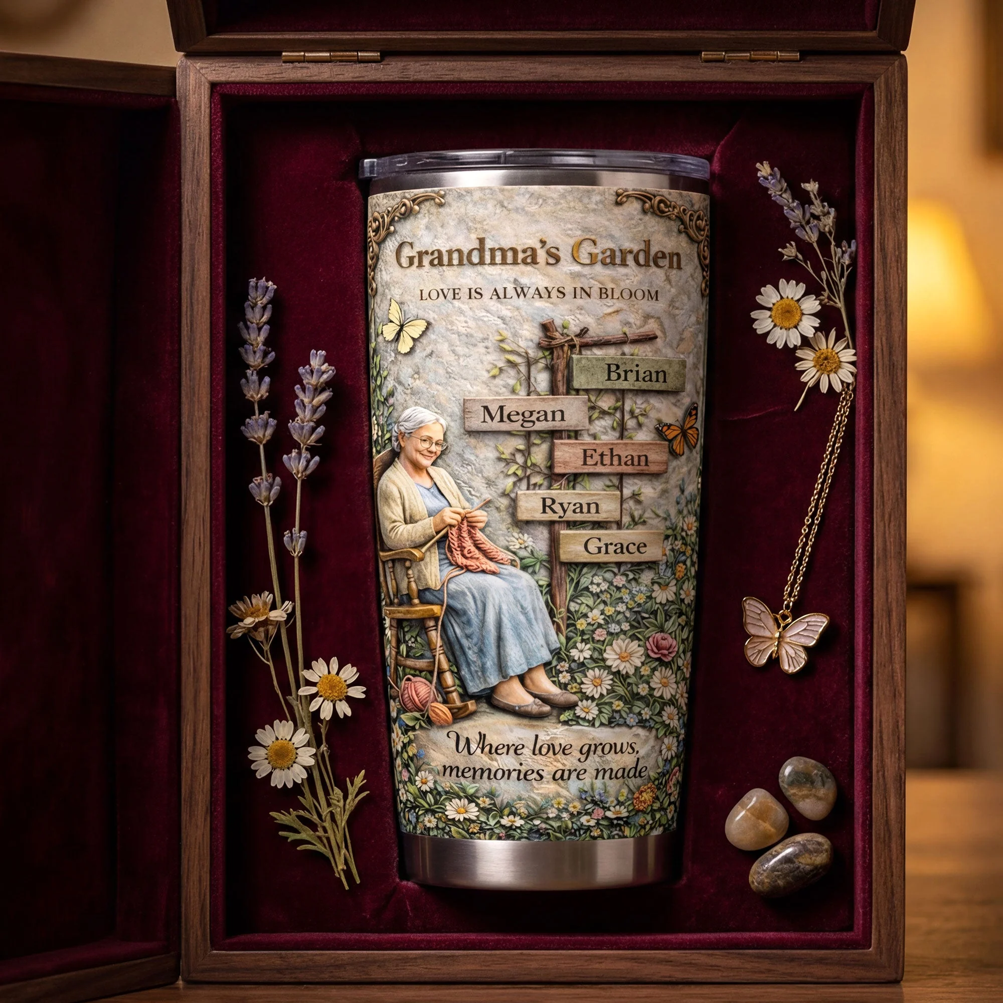 Vintage Grandma's Garden - Personalized Tumbler - Gift For Mom, Grandma HN02