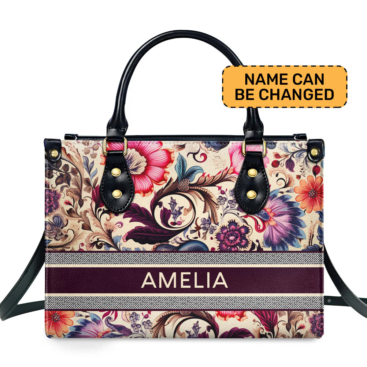 Vintage Monogram Boho Floral - Personalized Leather Handbag - Elegant Gift For Her HD95