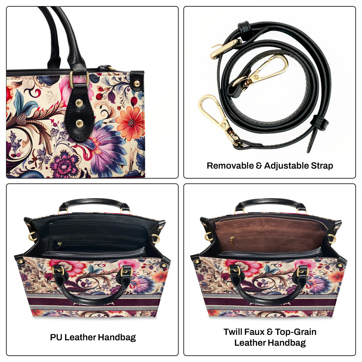 Vintage Monogram Boho Floral - Personalized Leather Handbag - Elegant Gift For Her HD95 - Image 3
