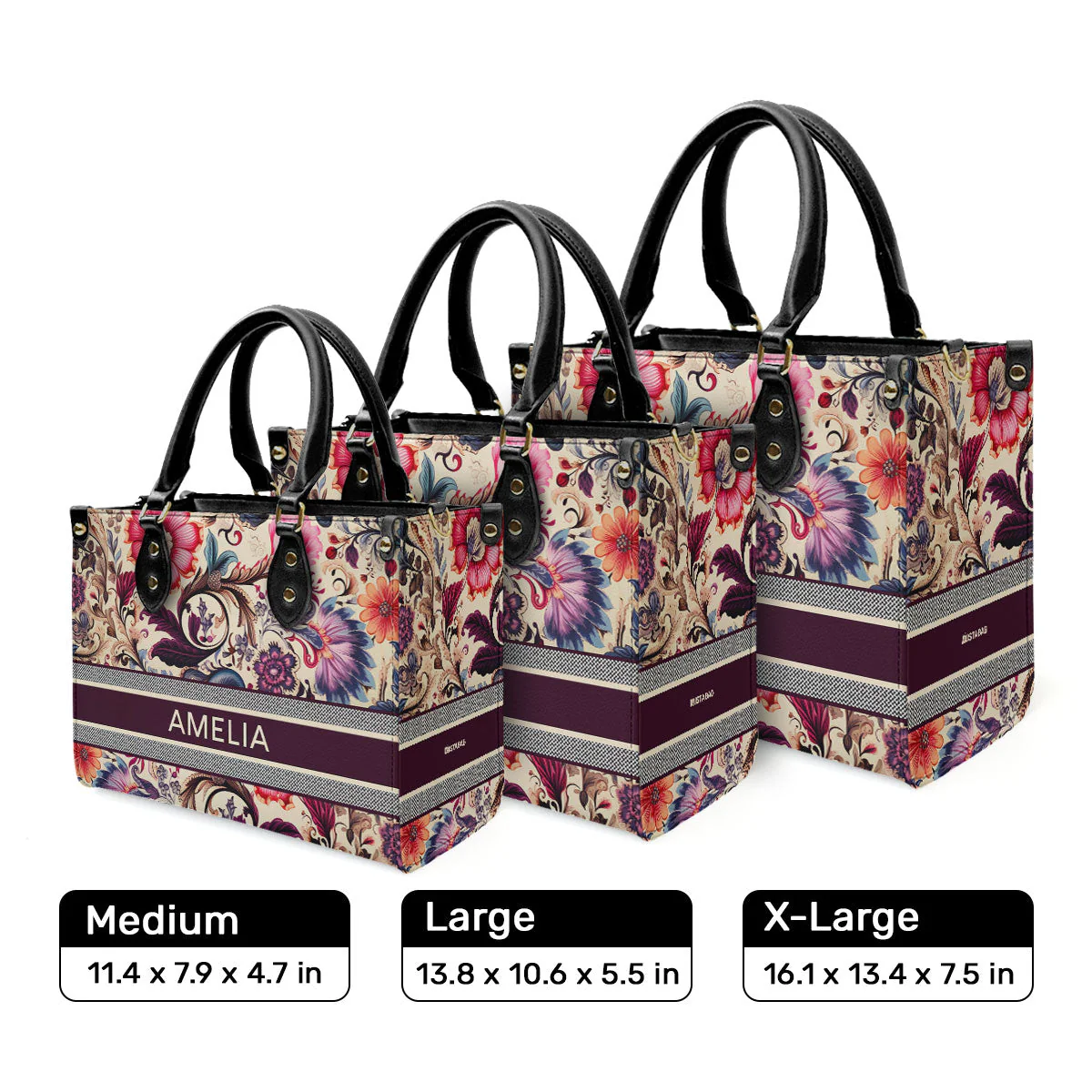 Vintage Monogram Boho Floral - Personalized Leather Handbag - Elegant Gift For Her HD95 - Image 4