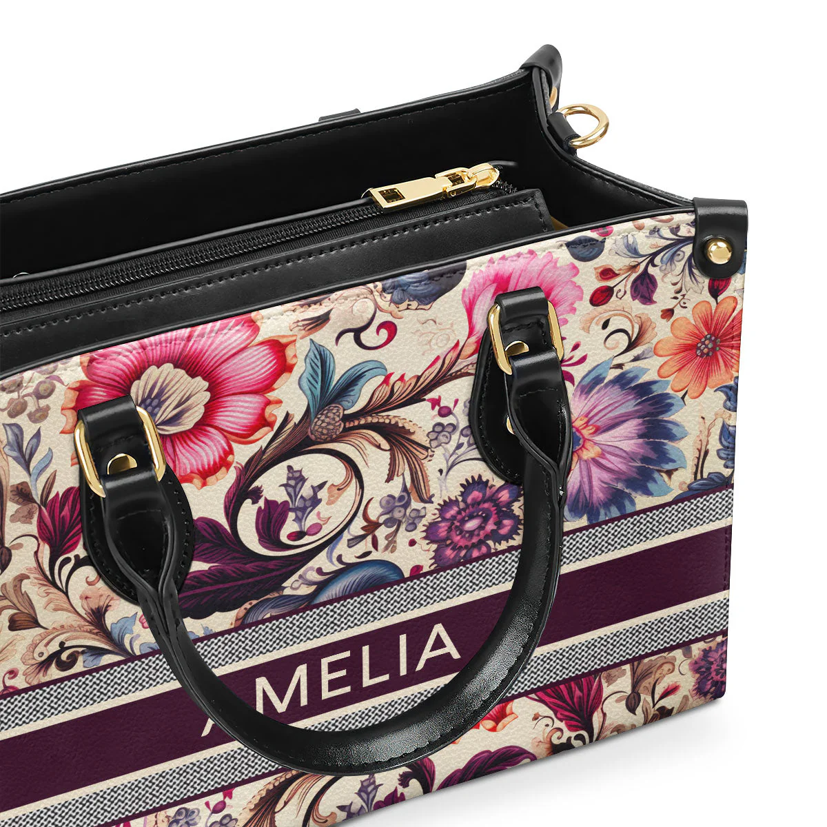 Vintage Monogram Boho Floral - Personalized Leather Handbag - Elegant Gift For Her HD95 - Image 5