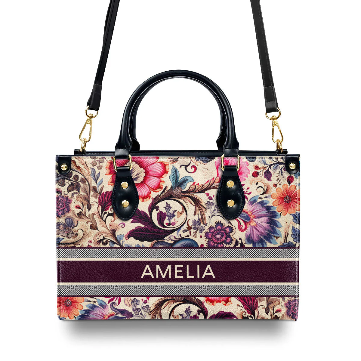 Vintage Monogram Boho Floral - Personalized Leather Handbag - Elegant Gift For Her HD95 - Image 6