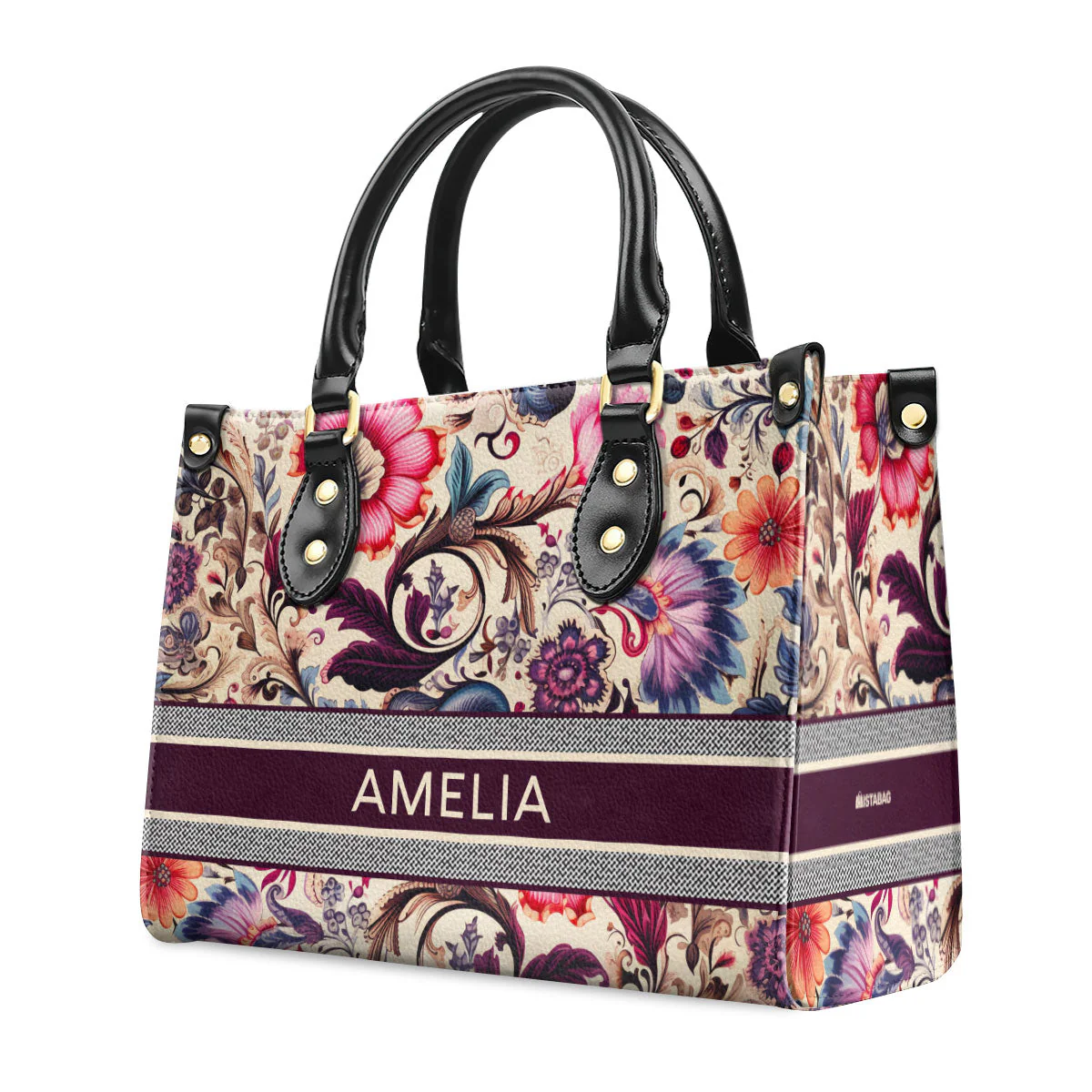Vintage Monogram Boho Floral - Personalized Leather Handbag - Elegant Gift For Her HD95 - Image 7