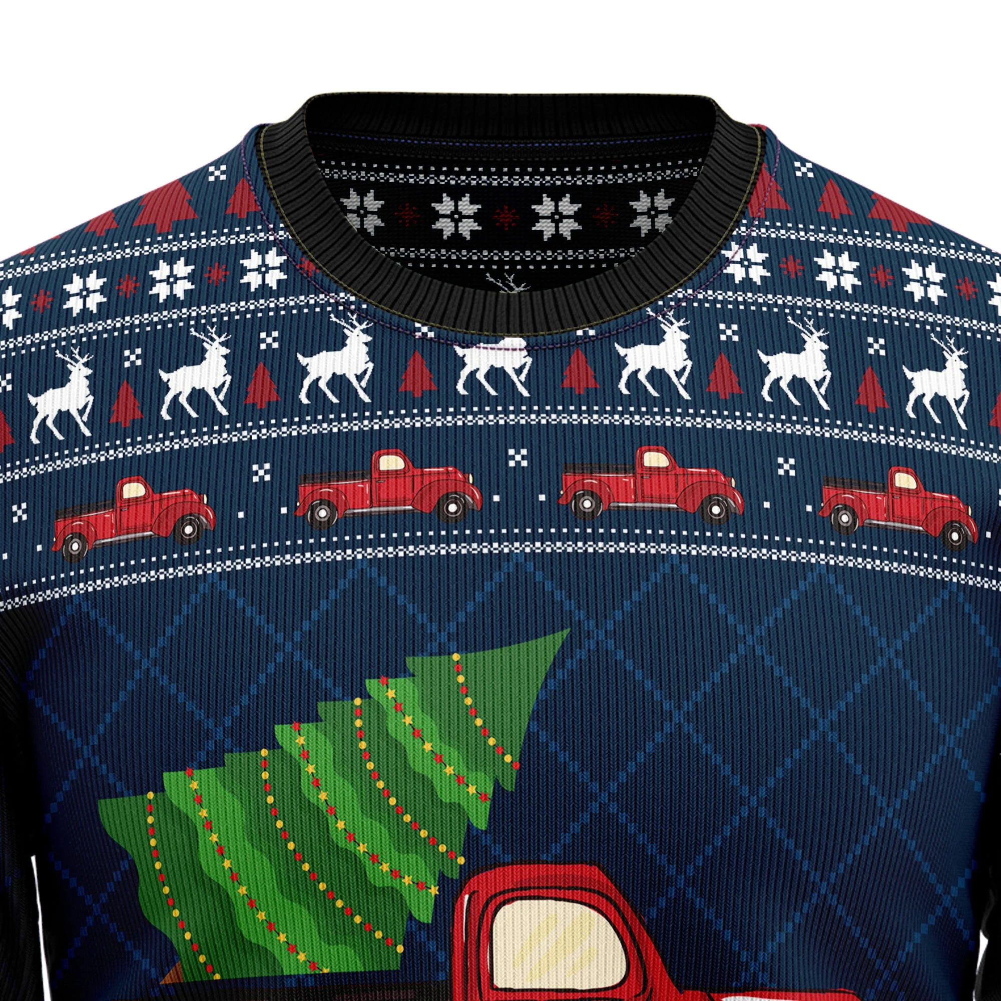 Vintage Red Truck - Funny Ugly Christmas Sweater - Image 2