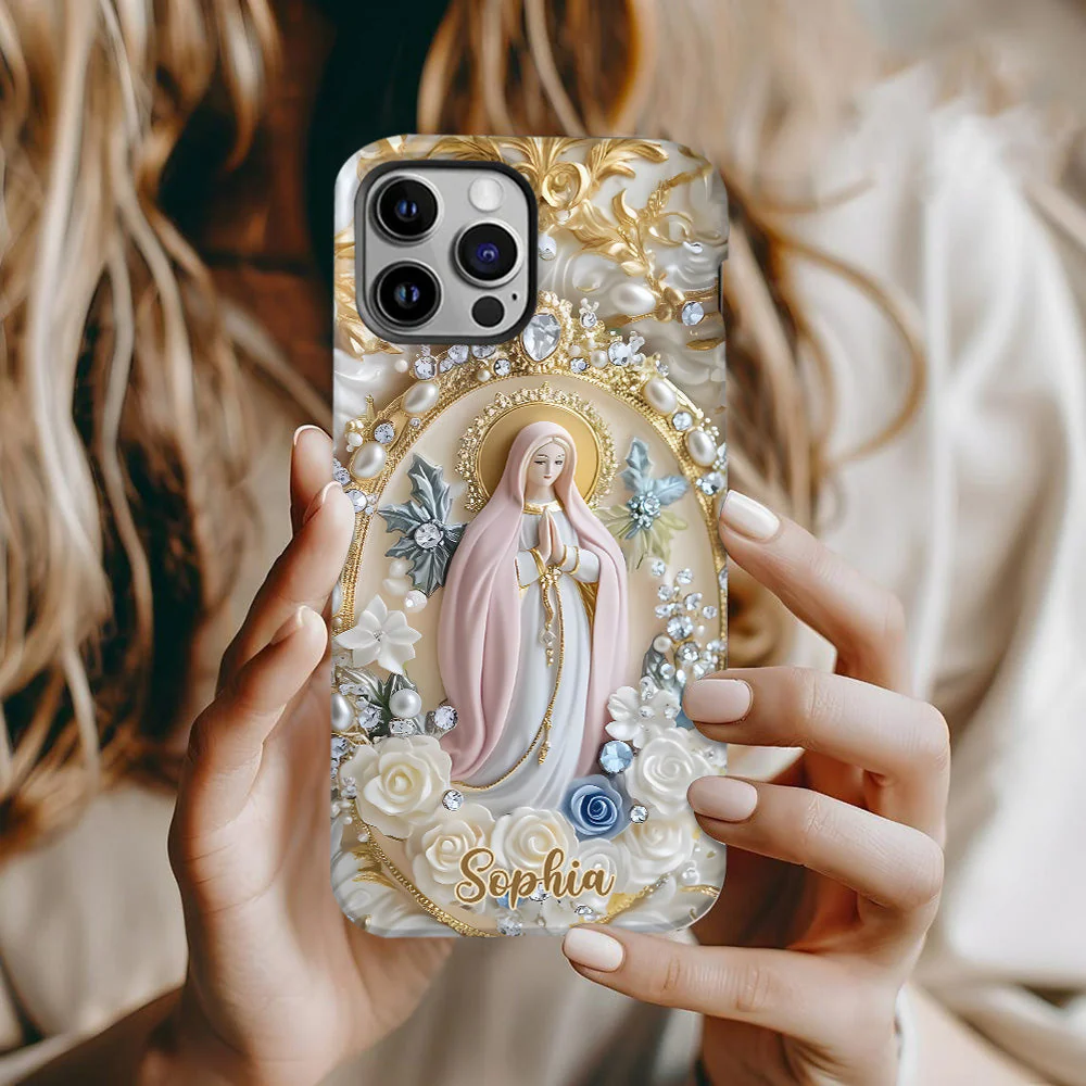 Virgin Mary Blessed Design Pearl & Floral - Personalized Phone Case - Gift For Christian BA01 - Image 2