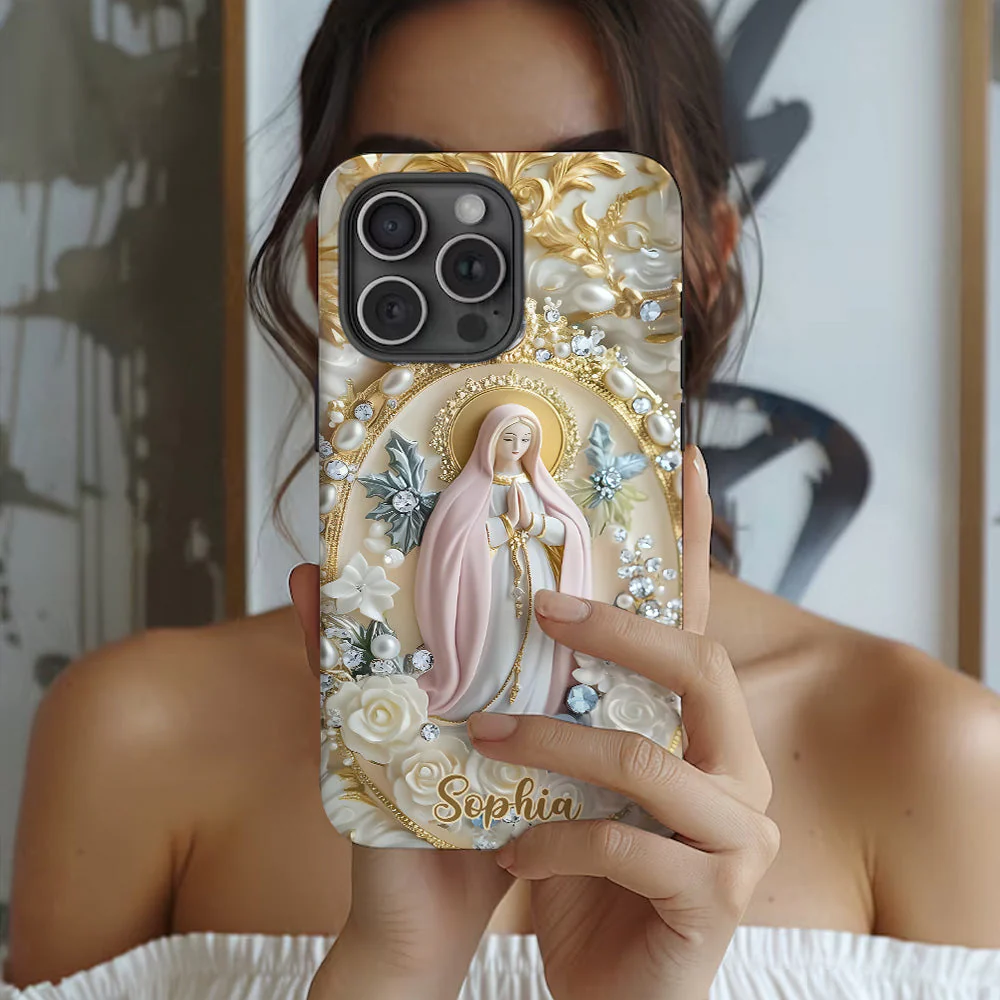 Virgin Mary Blessed Design Pearl & Floral - Personalized Phone Case - Gift For Christian BA01 - Image 3