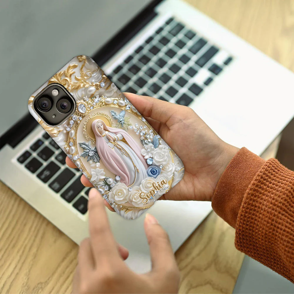 Virgin Mary Blessed Design Pearl & Floral - Personalized Phone Case - Gift For Christian BA01 - Image 4