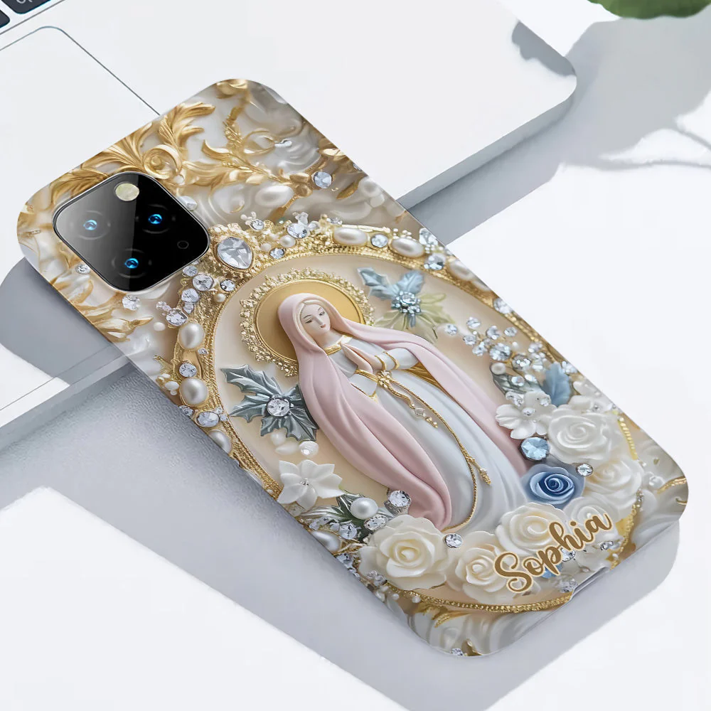 Virgin Mary Blessed Design Pearl & Floral - Personalized Phone Case - Gift For Christian BA01 - Image 5