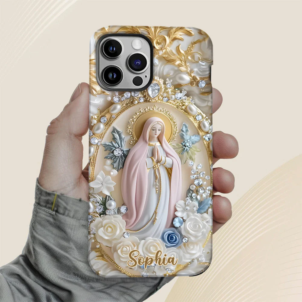 Virgin Mary Blessed Design Pearl & Floral - Personalized Phone Case - Gift For Christian BA01 - Image 6