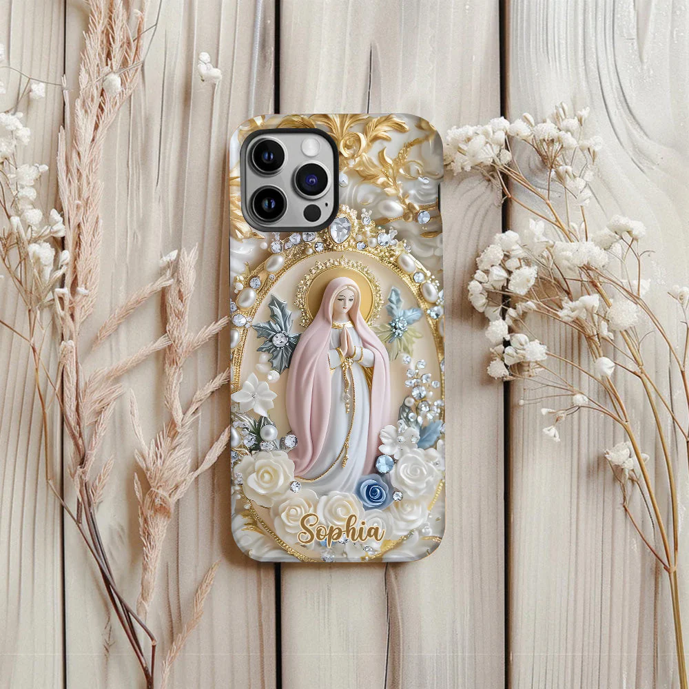 Virgin Mary Blessed Design Pearl & Floral - Personalized Phone Case - Gift For Christian BA01 - Image 7