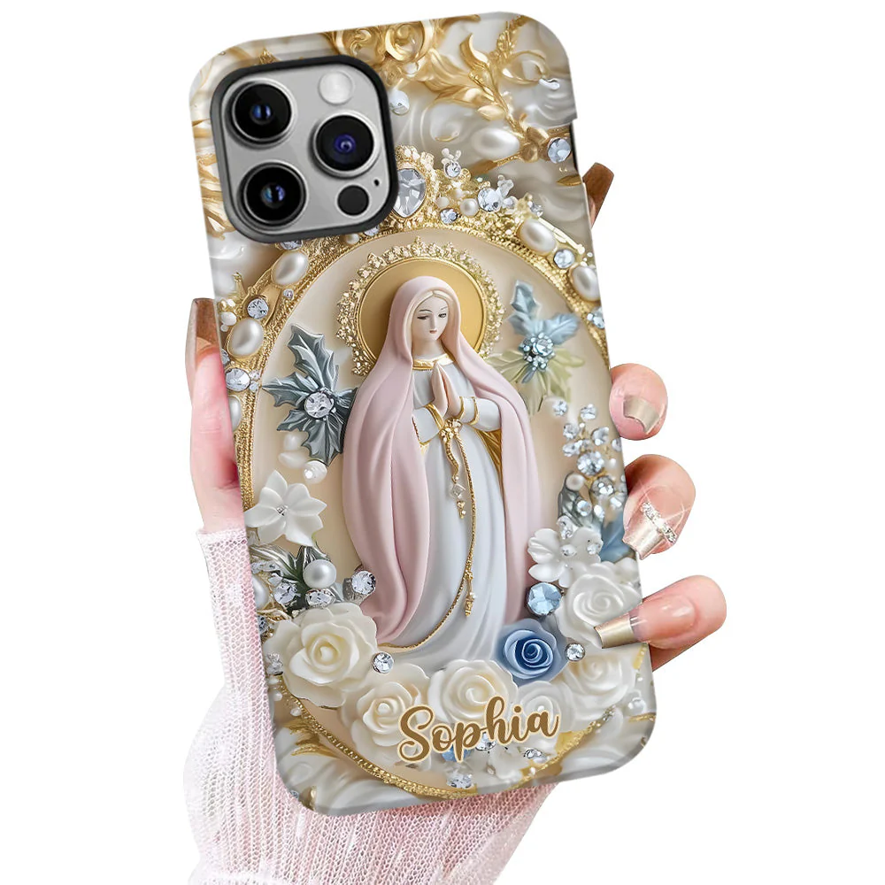 Virgin Mary Blessed Design Pearl & Floral - Personalized Phone Case - Gift For Christian BA01 - Image 8