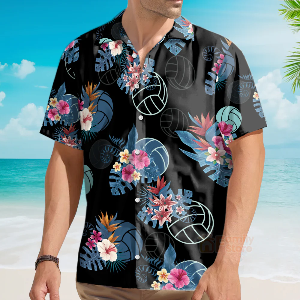 Volleyball Tropical Black Aloha Hawaiian Shirts For Men & Women - Image 3