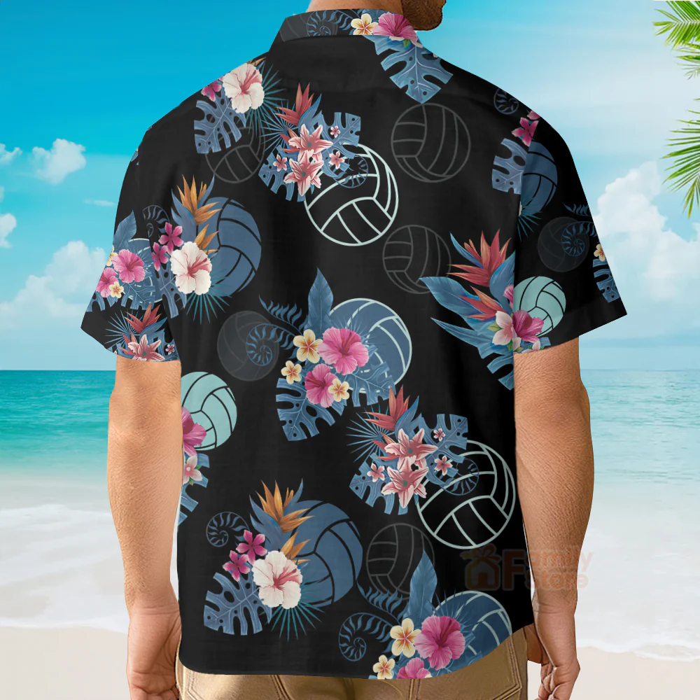 Volleyball Tropical Black Aloha Hawaiian Shirts For Men & Women - Image 4