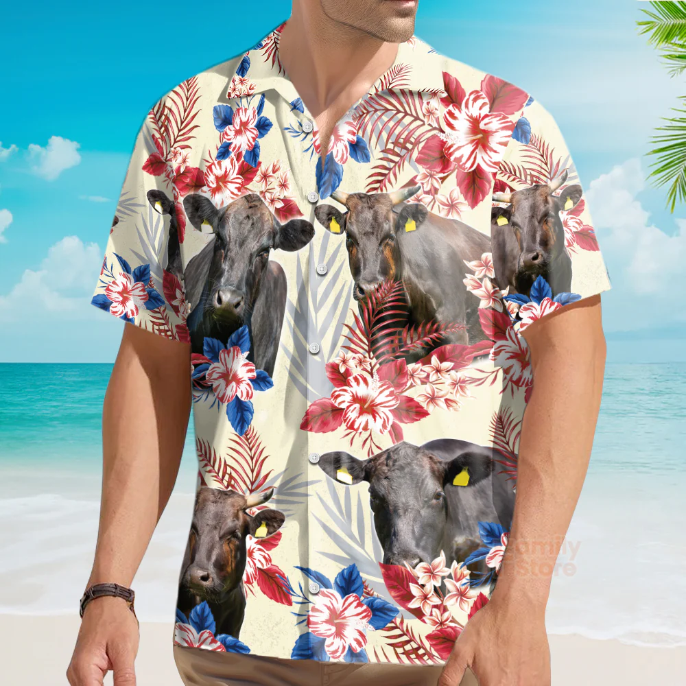 Wagyu Pattern US FLAG Hawaiian Shirt, Farm cow Hawaiian Shirt - Image 3