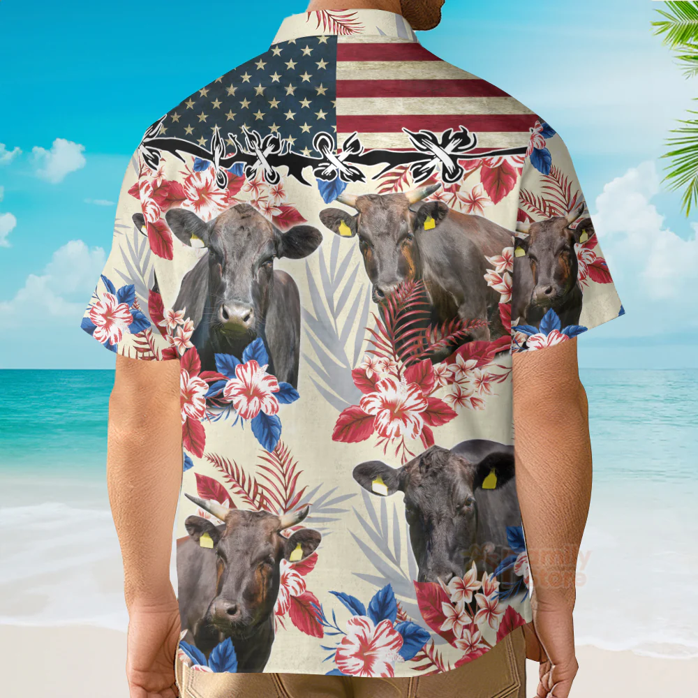 Wagyu Pattern US FLAG Hawaiian Shirt, Farm cow Hawaiian Shirt - Image 4