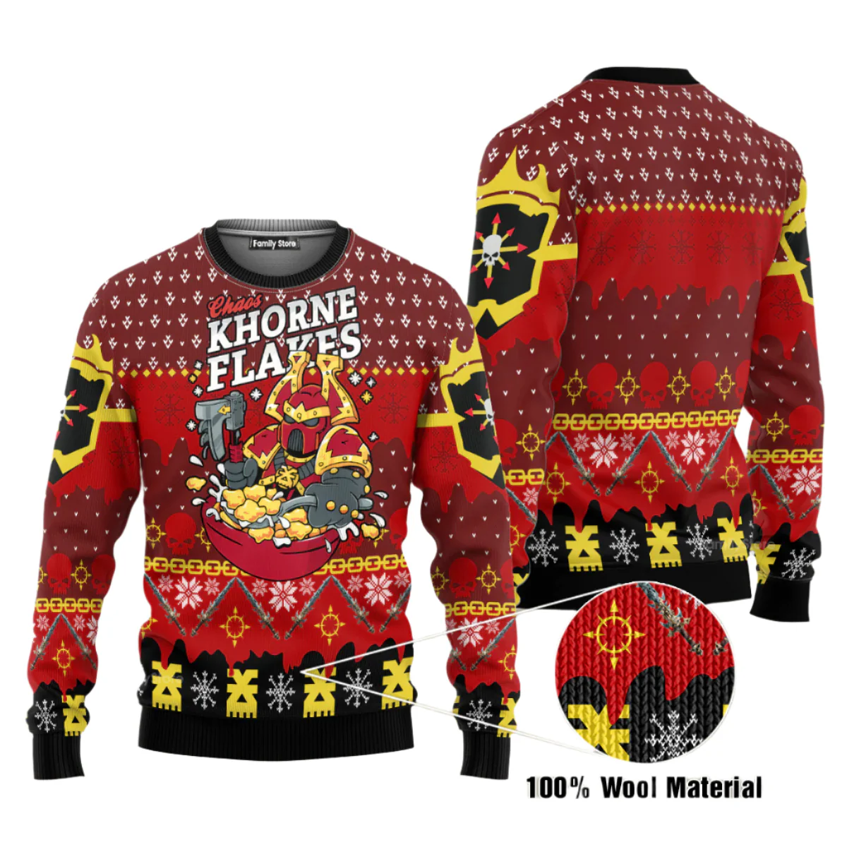 Warhammer Chaos Khorne Flakes Iconic - Ugly Christmas Sweater - Image 3