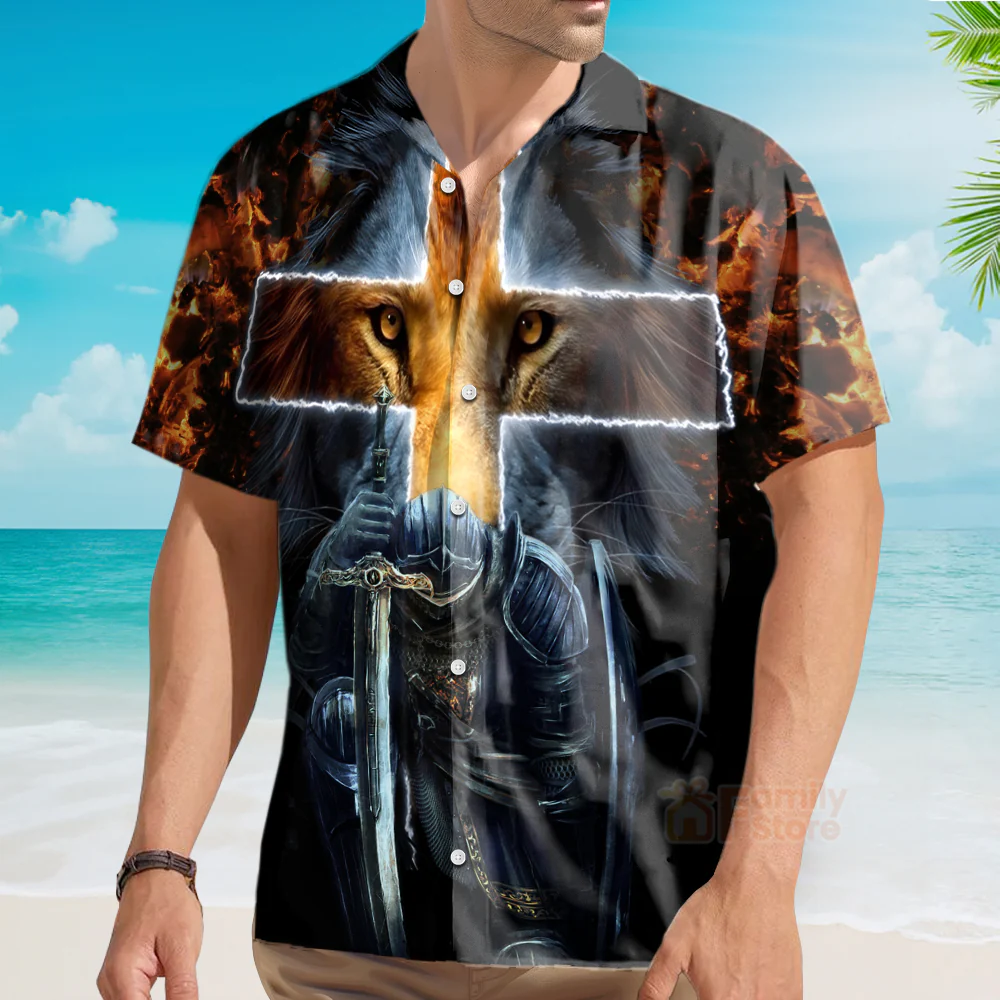 Warrior Of Christ Lion Cross Hawaiian Shirt - Image 3