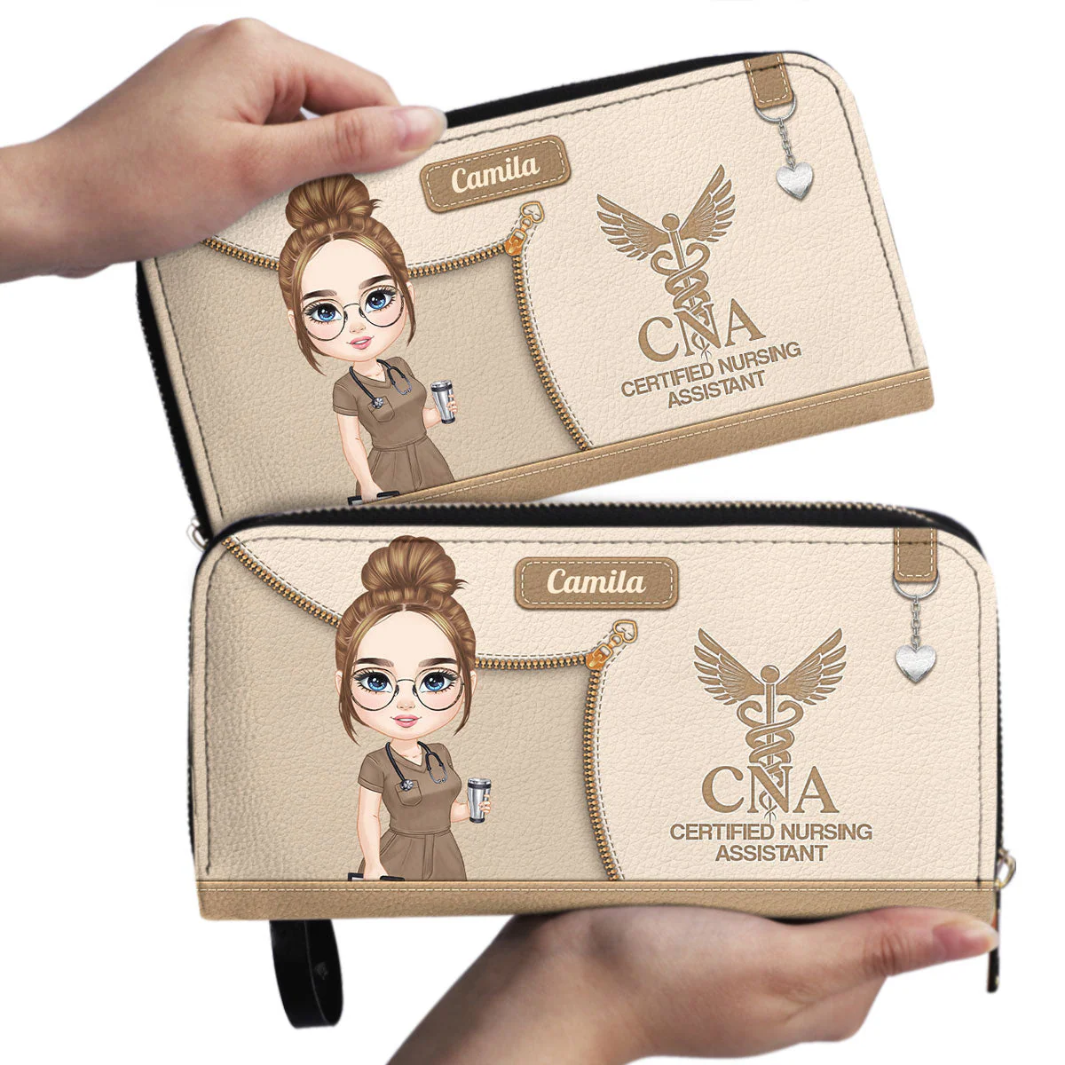 Watercolor Nurse - Personalized Leather Long Wallet - Gift For Nurse | NR4 HH01 - Image 3