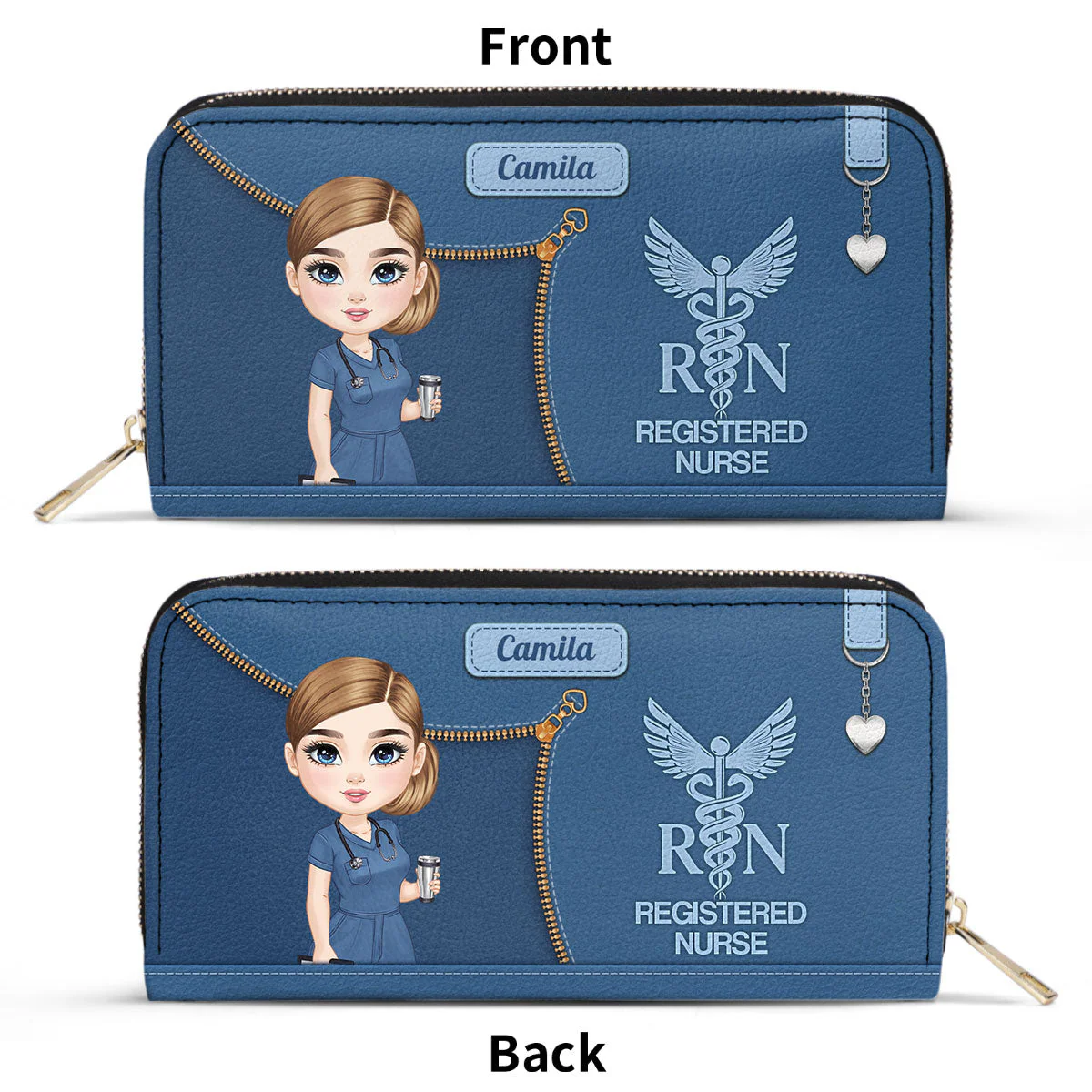 Watercolor Nurse - Personalized Leather Long Wallet - Gift For Nurse | NR4 HH01 - Image 4