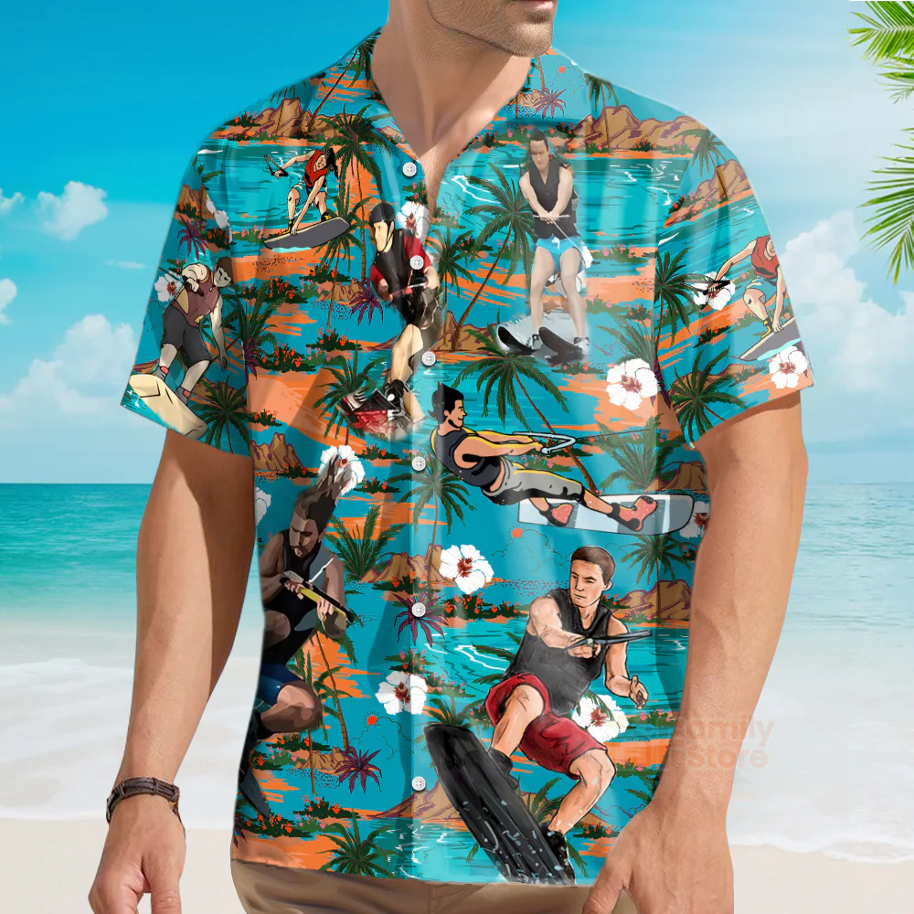 Watersking Ski Dad Just Like Regular Dad  - Hawaiian Shirt - Image 3