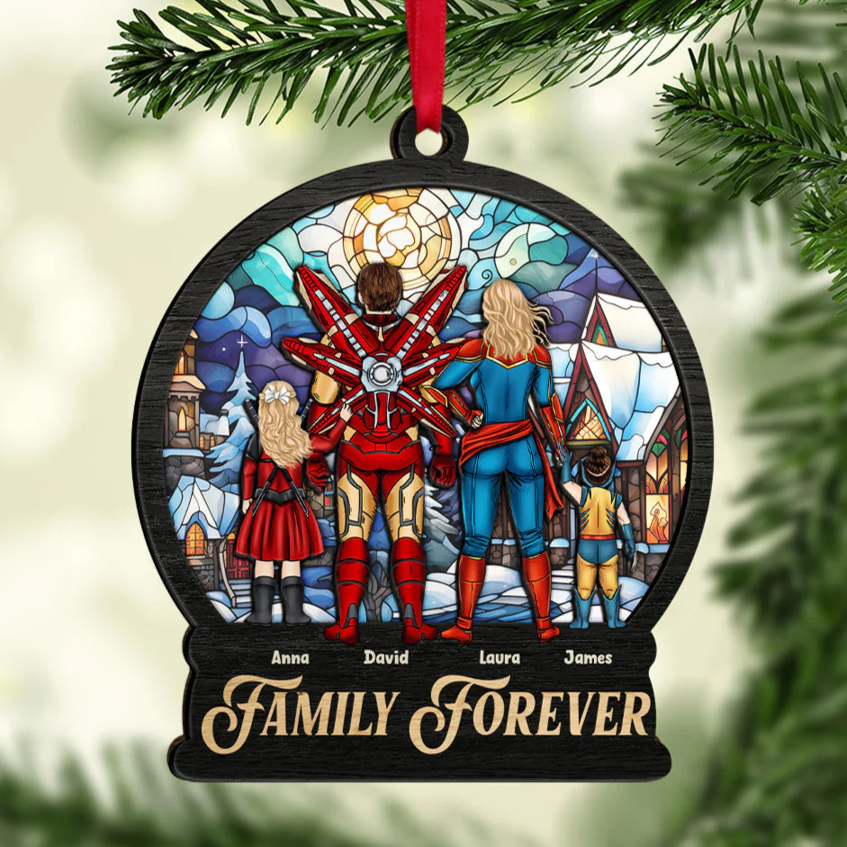 We Are A Super Hero Team And Family Forever - Personalized Acrylic Ornament - Gift For Family Members - CL02 NA94