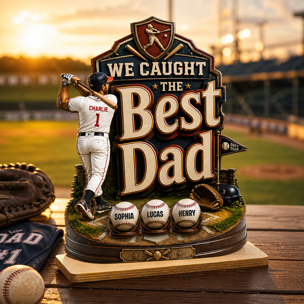 We Caught The Best Baseball Dad - Personalized Standing Wooden Plaque - Gift For Dad, Baseball Lovers - Image 5