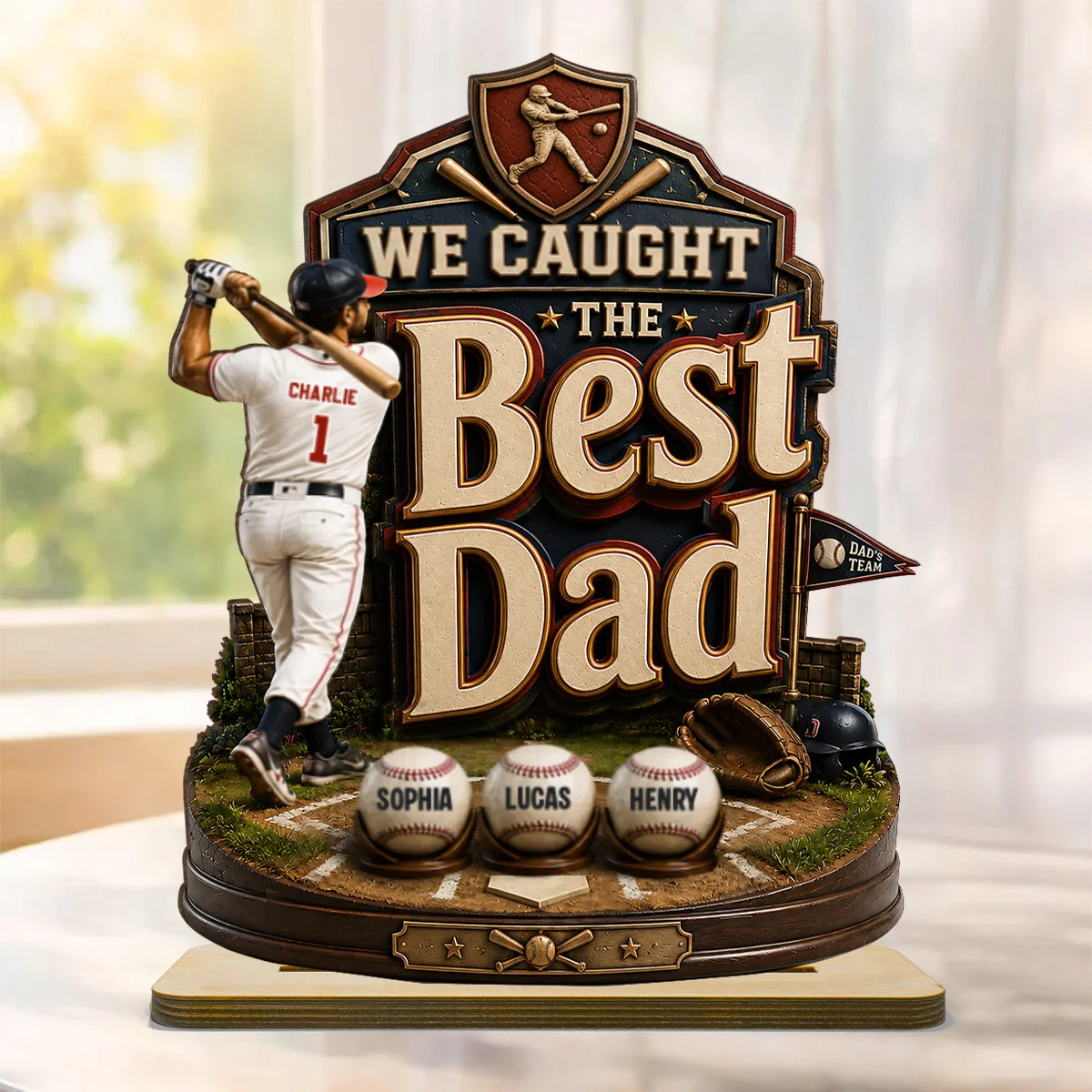 We Caught The Best Baseball Dad - Personalized Standing Wooden Plaque - Gift For Dad, Baseball Lovers - Image 7