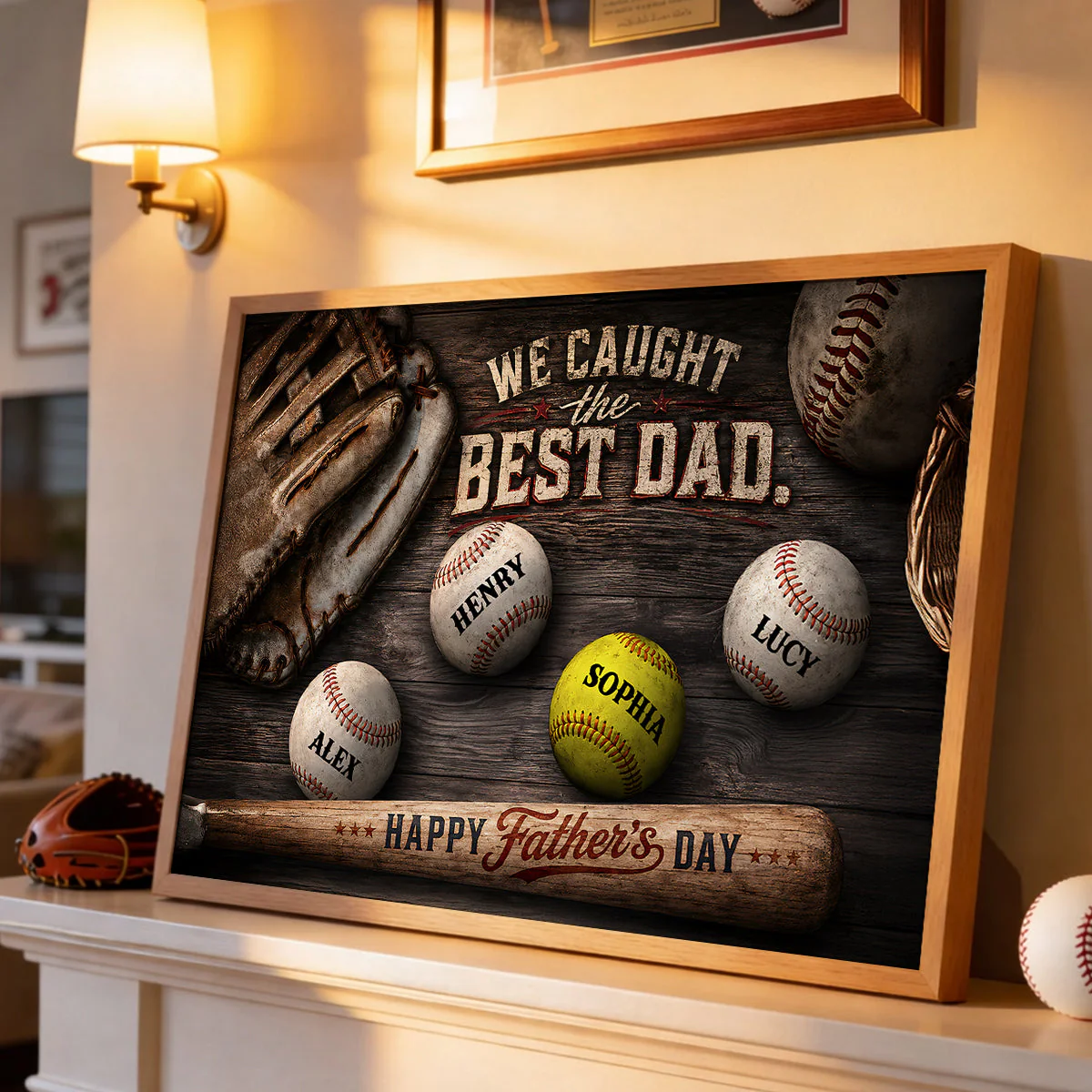 We Caught The Best Dad Baseball - Personalized Poster Canvas - Gift For Dad - Image 3