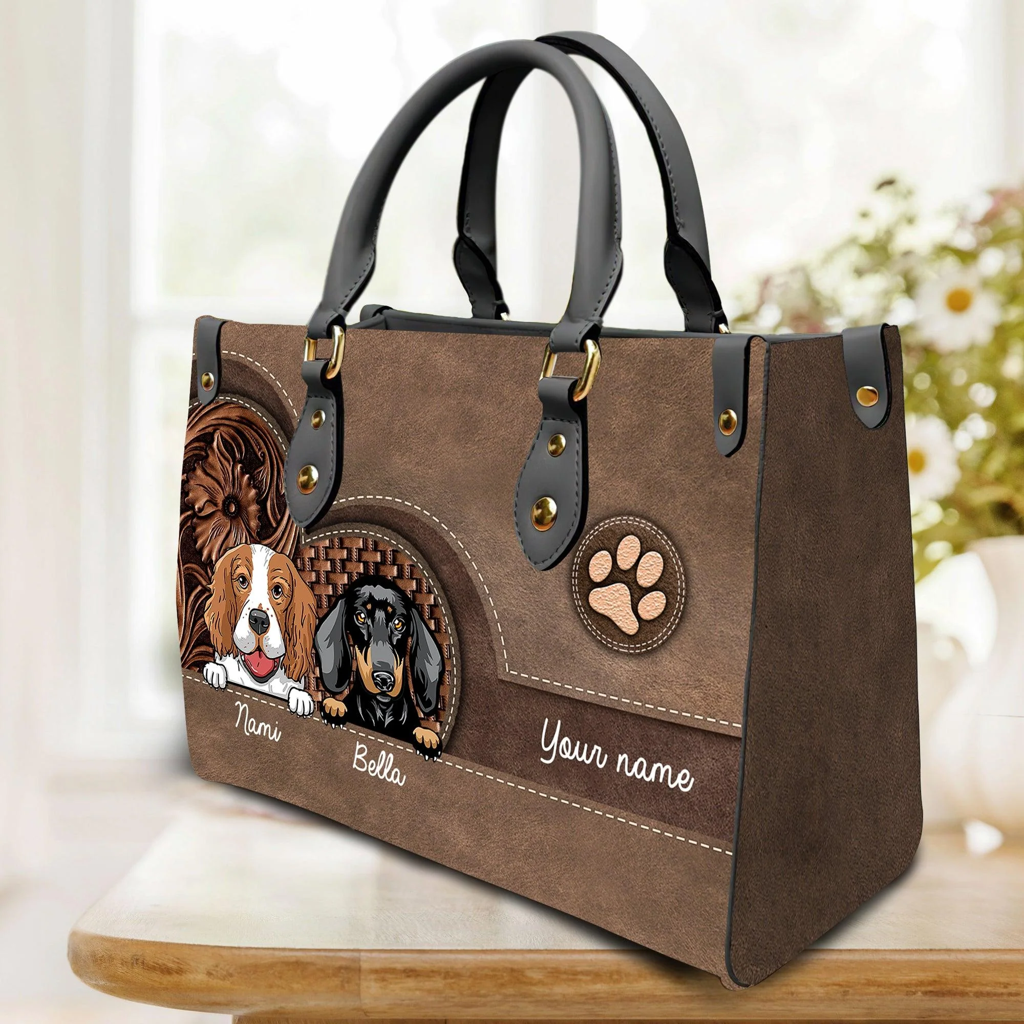 We Love You Mom - Personalized Leather Handbag - Gift for Dog Lovers, Dog Mom | CLP13 NH96