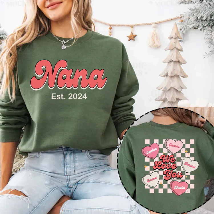 We Love You Nana Est - Personalized Sweatshirt With Design On Sleeve -  Meaningful Gifts For Grandma, Mom, Wife | Custom Sleeve NH96 - Image 4