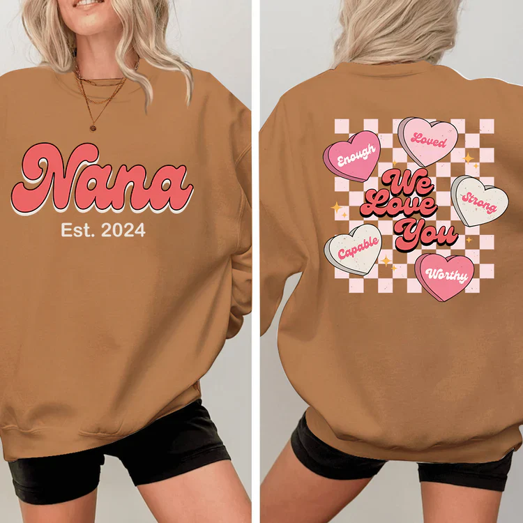 We Love You Nana Est - Personalized Sweatshirt With Design On Sleeve -  Meaningful Gifts For Grandma, Mom, Wife | Custom Sleeve NH96 - Image 6