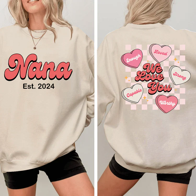 We Love You Nana Est - Personalized Sweatshirt With Design On Sleeve -  Meaningful Gifts For Grandma, Mom, Wife | Custom Sleeve NH96 - Image 8