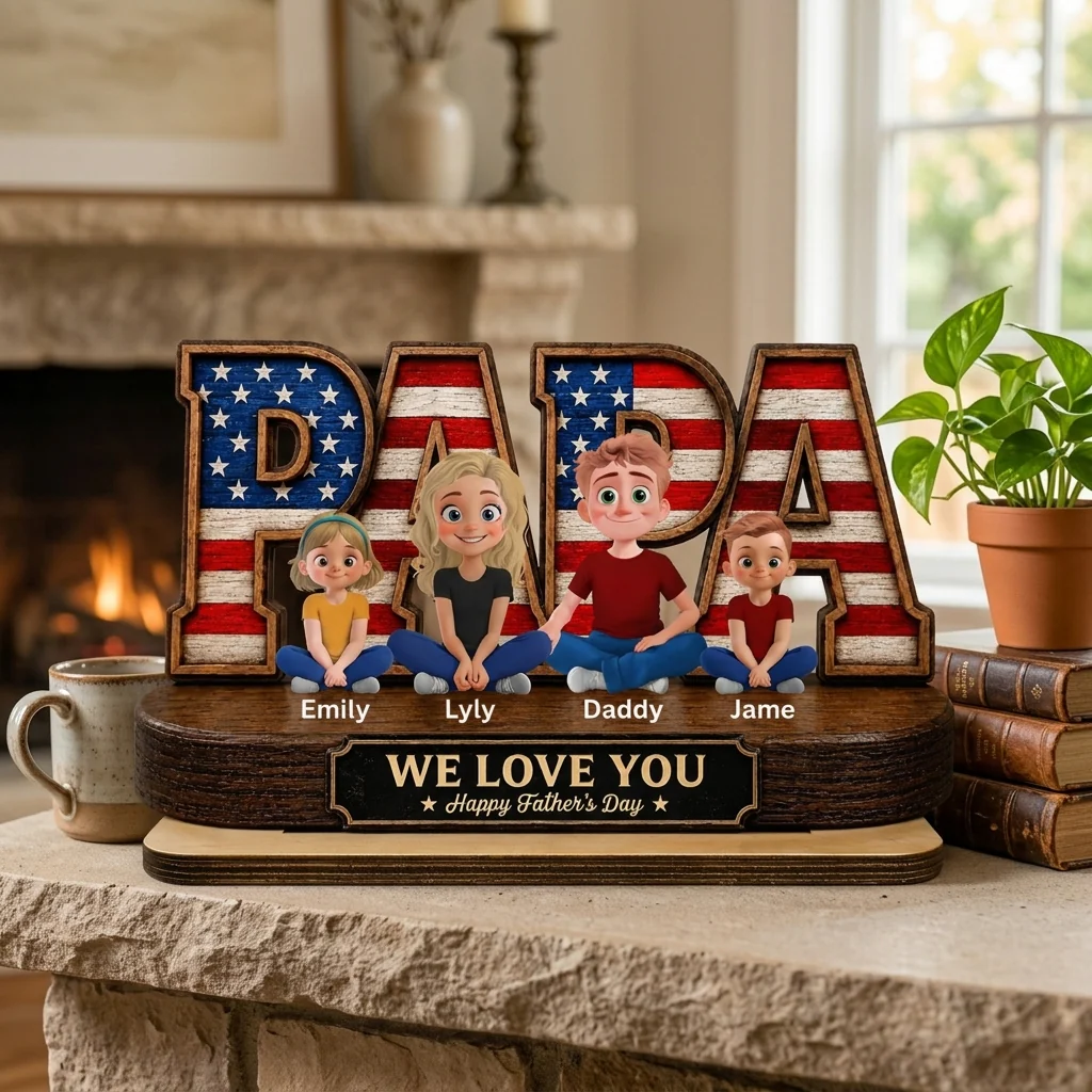 We Love You PaPa American Flag - Personalized Standing Wooden Plaque - Gifts For Dad, Grandpa, Patriotic Family - Image 2