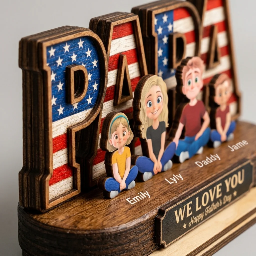 We Love You PaPa American Flag - Personalized Standing Wooden Plaque - Gifts For Dad, Grandpa, Patriotic Family - Image 3