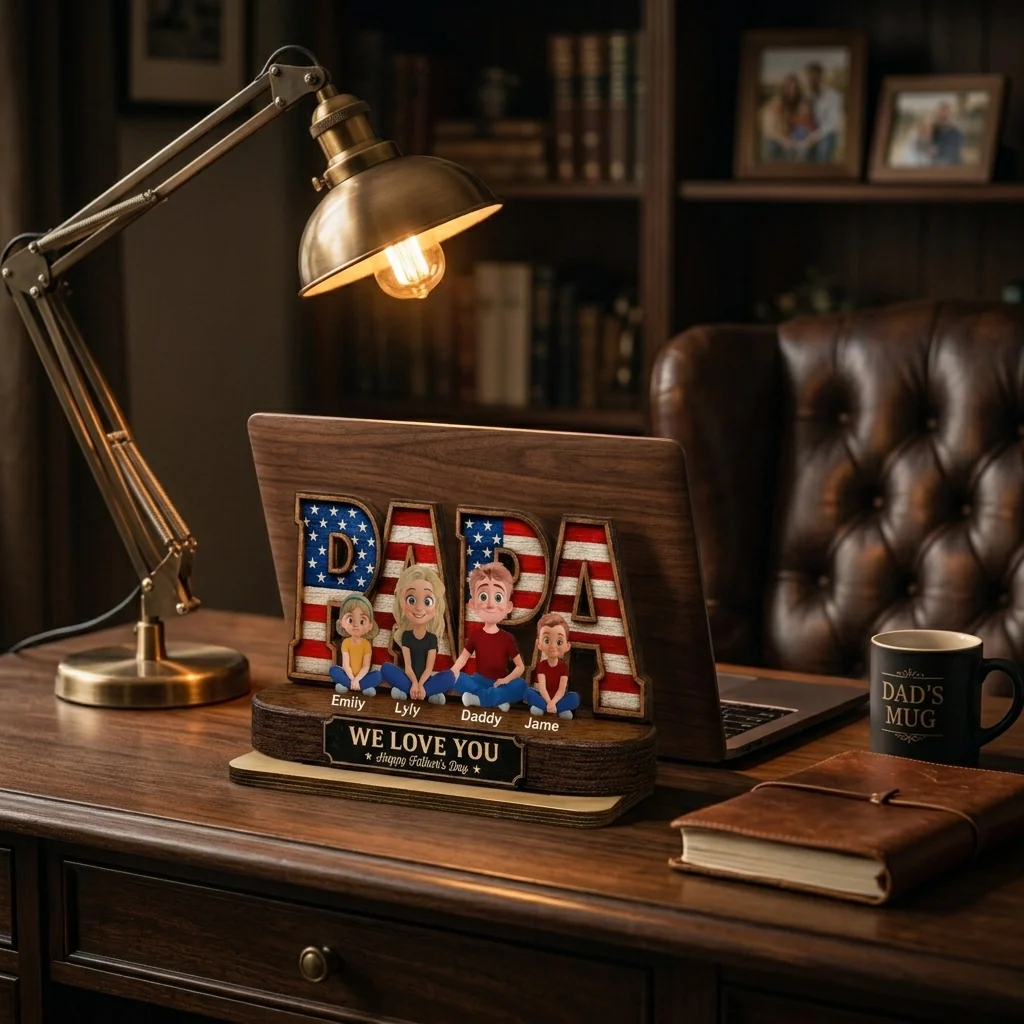 We Love You PaPa American Flag - Personalized Standing Wooden Plaque - Gifts For Dad, Grandpa, Patriotic Family - Image 5
