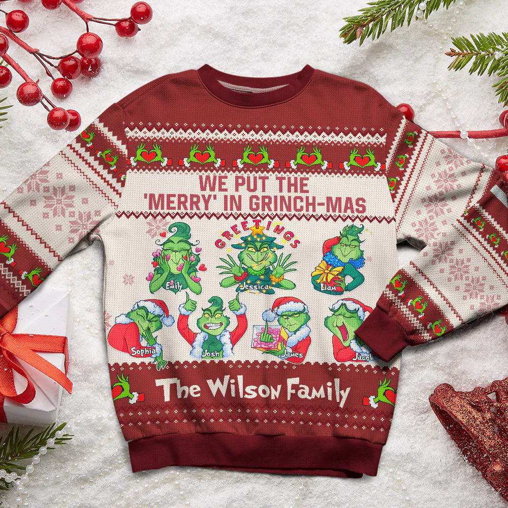 We Put The Merry In Grinch - mas Green Monsters - Personalized Ugly Sweater - Gift For Family Members, Friends NA94 - Image 3