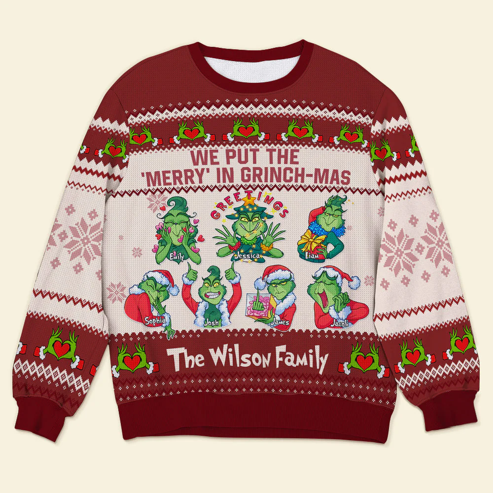 We Put The Merry In Grinch - mas Green Monsters - Personalized Ugly Sweater - Gift For Family Members, Friends NA94 - Image 4