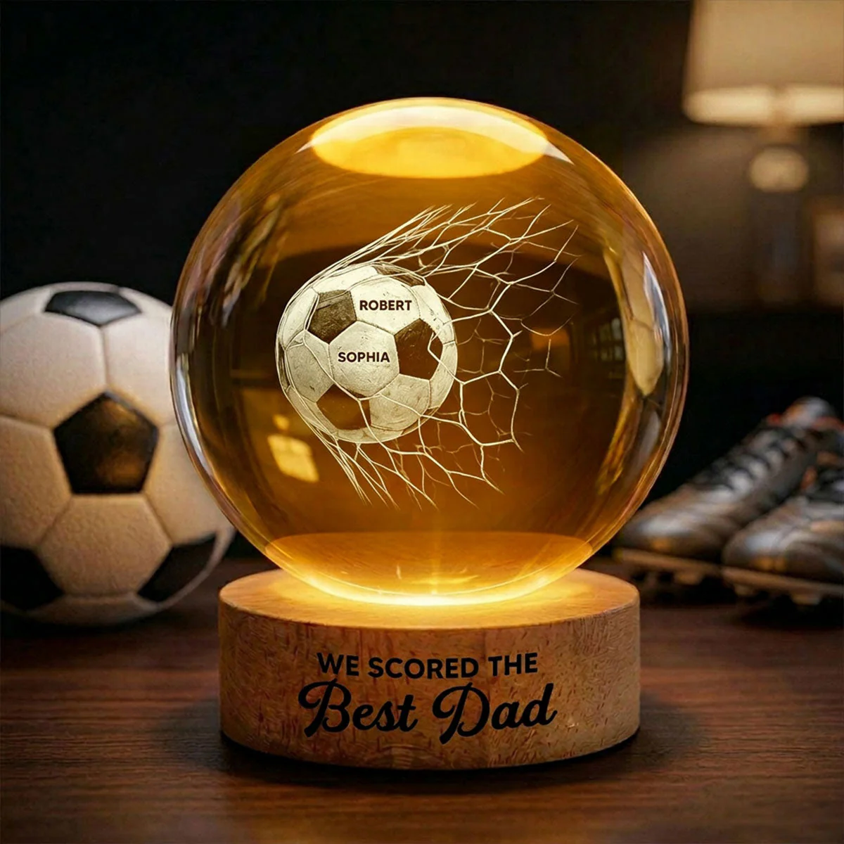 We Scored The Best Dad - Personalized Crystal Globe Lamp - Gift For Soccer Dad