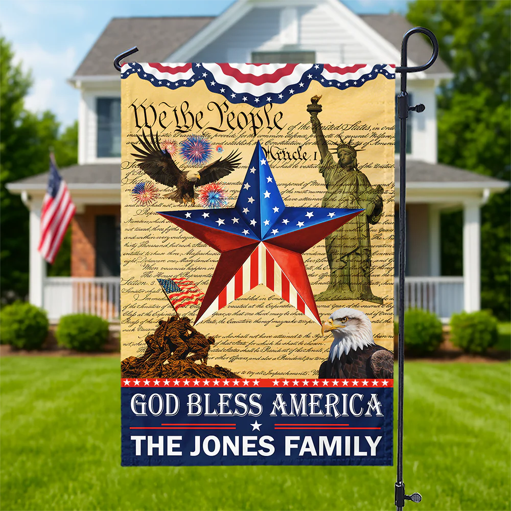 We The People God Bless America 250th Anniversary - Personalized Flag - Patriotic Gift For Family HN02