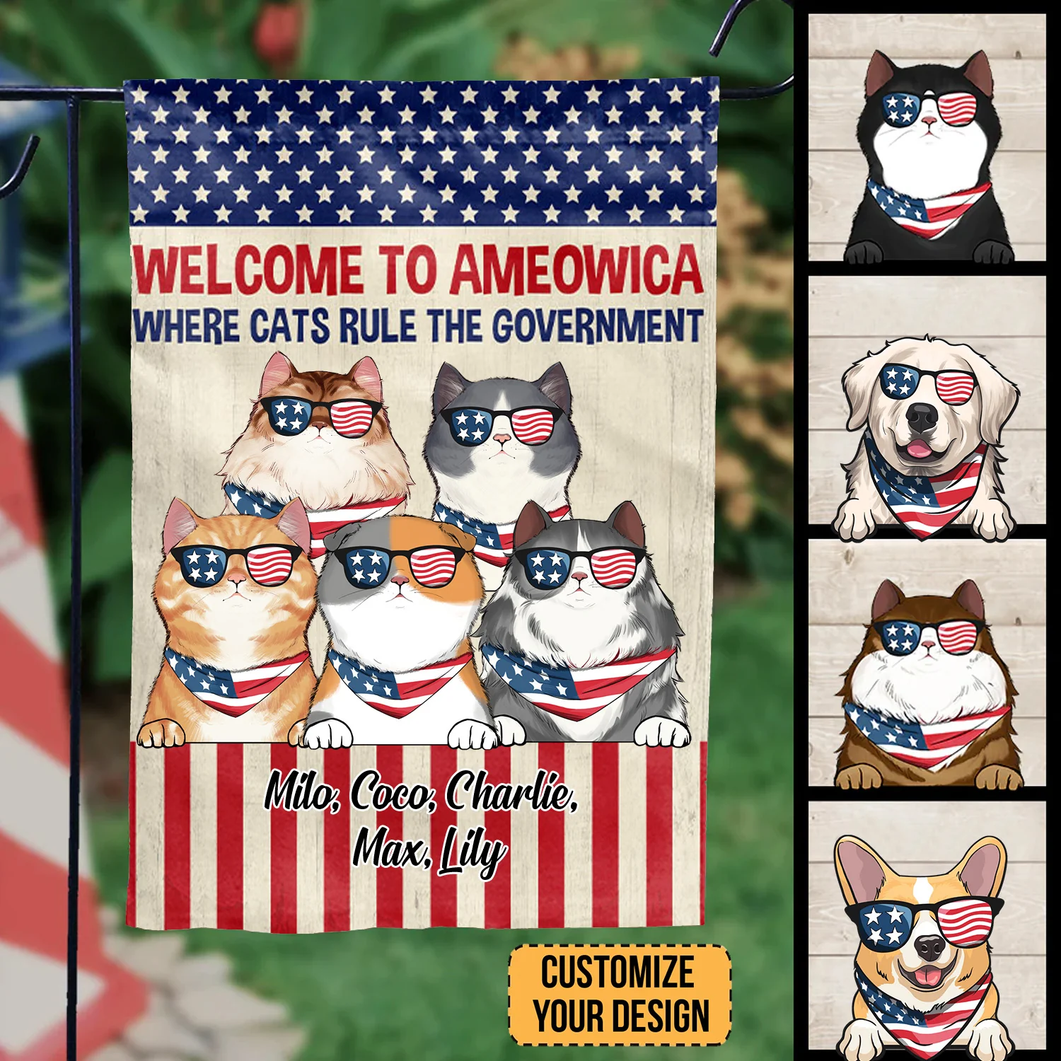 Welcome To Ameowica Cats Rule The Government 4th July - Gift For Cat Lovers - Personalized Flag - Image 2