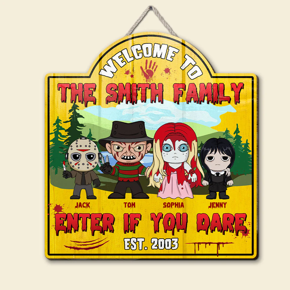Welcome To The Family, Enter If You Dare - Personalized Wood Sign - Horror Halloween Gift For Family, Kids | CL61 HH01 - Image 4