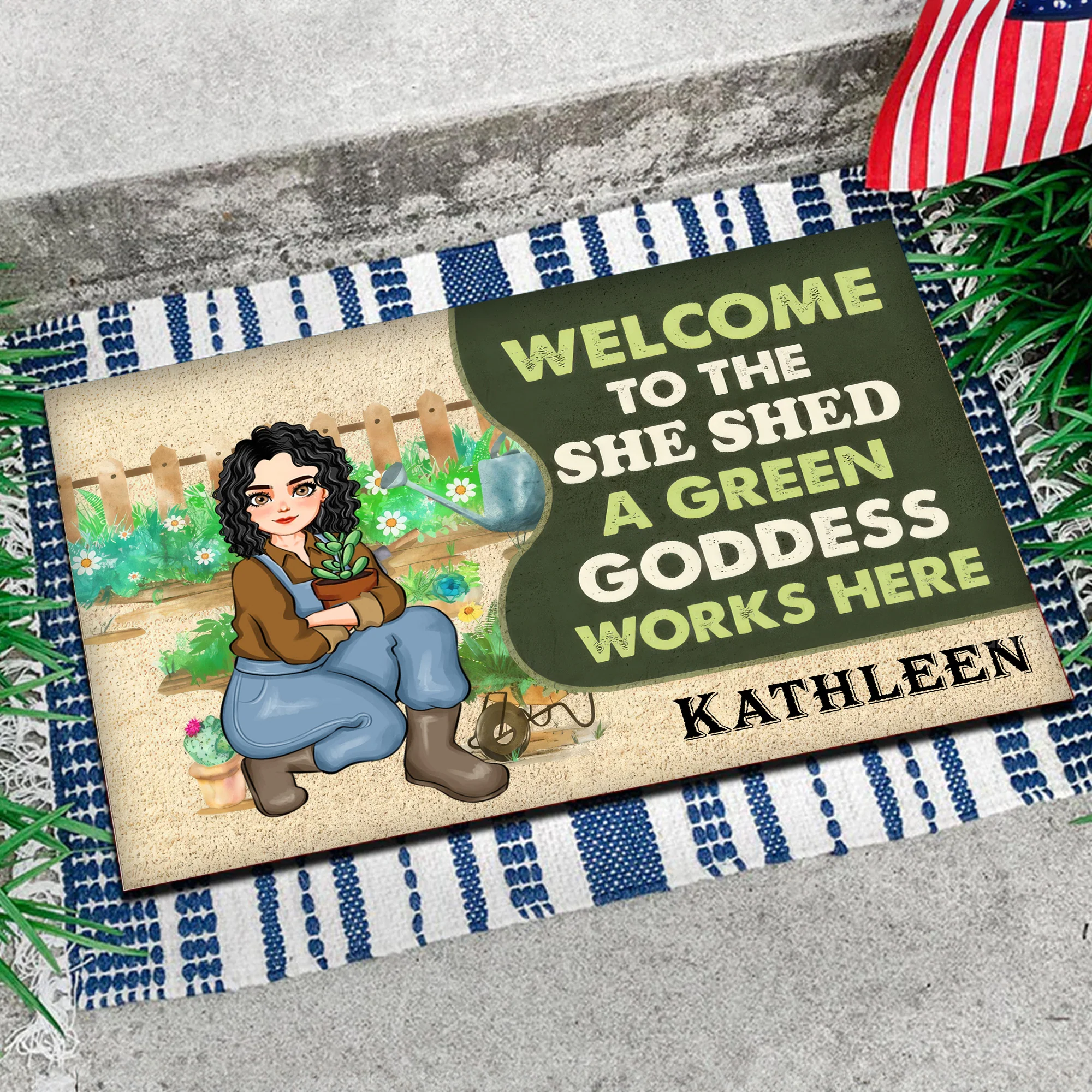 Welcome To The She Shed A Green Goddess Works Here - Personalized Doormat - Gift For Gardening Lovers, Gardeners | GR17 NH96 - Image 2